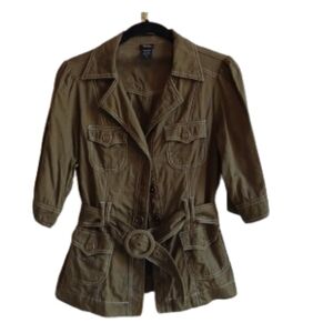 Vanity Army green Collared Belted jacket Women's Size‎ Small